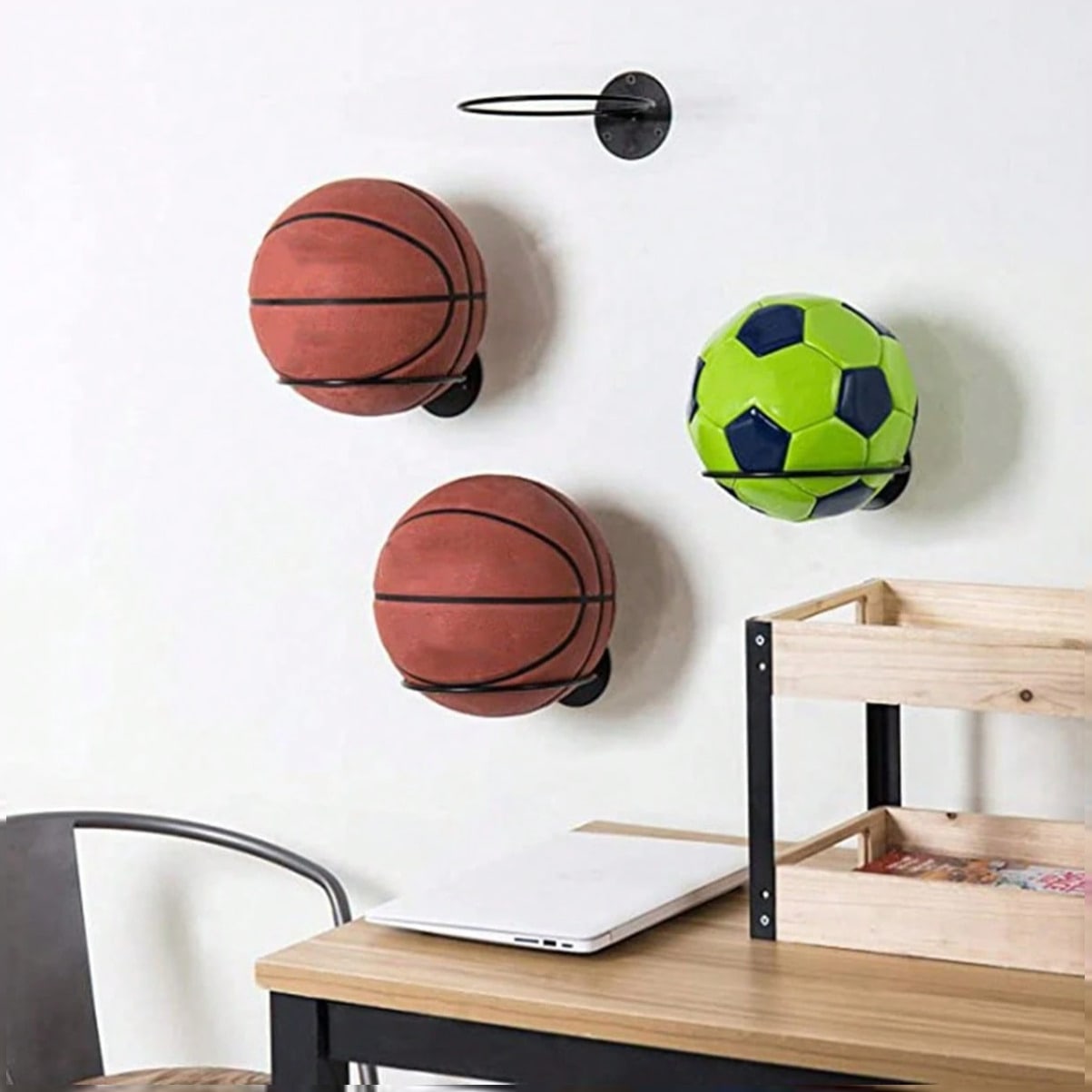 Home Gym Furniture - Space Saving Wall Mounted Basketball Display
