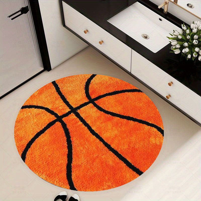 Home Gym Furniture - Basketball Pattern Round Rug Flannel Soft